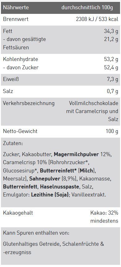WEINRICHs Edelvollmilchschokolade Caramel-Meersalz - 32% Kakao