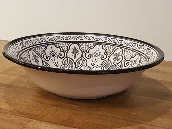 VERKAUFT! Handgefertigte Keramikschale aus Marokko, Ø 33 cm