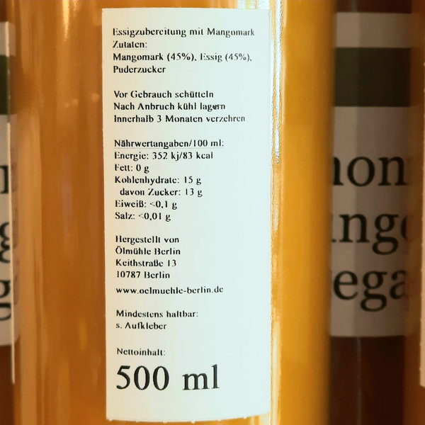 Alphonso Mango Vinegar - Mangoessig - Ölmühle Berlin - 0,5 l GÜNSTIGE VORRATSGRÖSSE